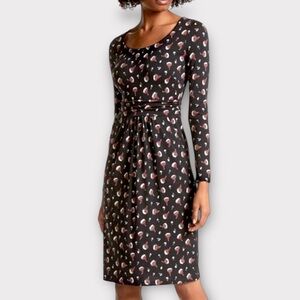 Boden Mabel Jersey Knit Dress Women's 14 Long Black Floral Classic Pocket Modest